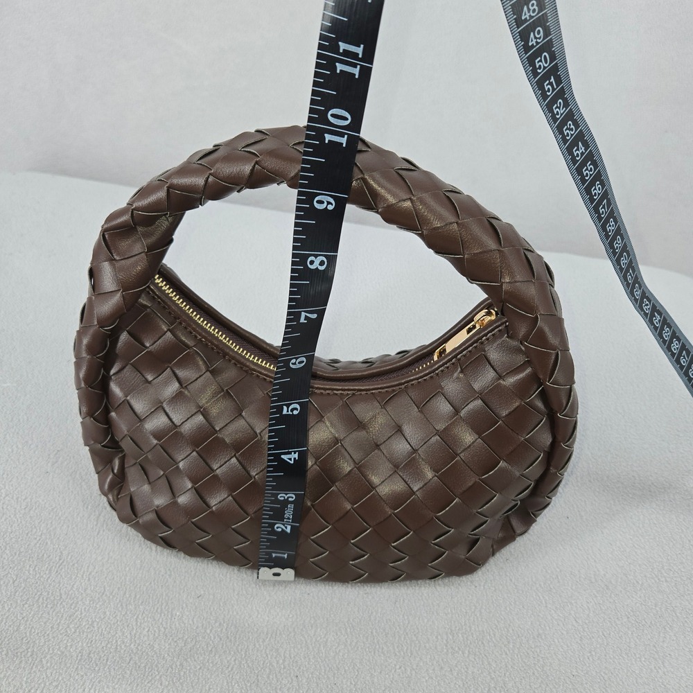 Anthropologie OS Woven Hand Bag Women Chocolate Brown Braided Mini Hobo Bag - Picture 11 of 13